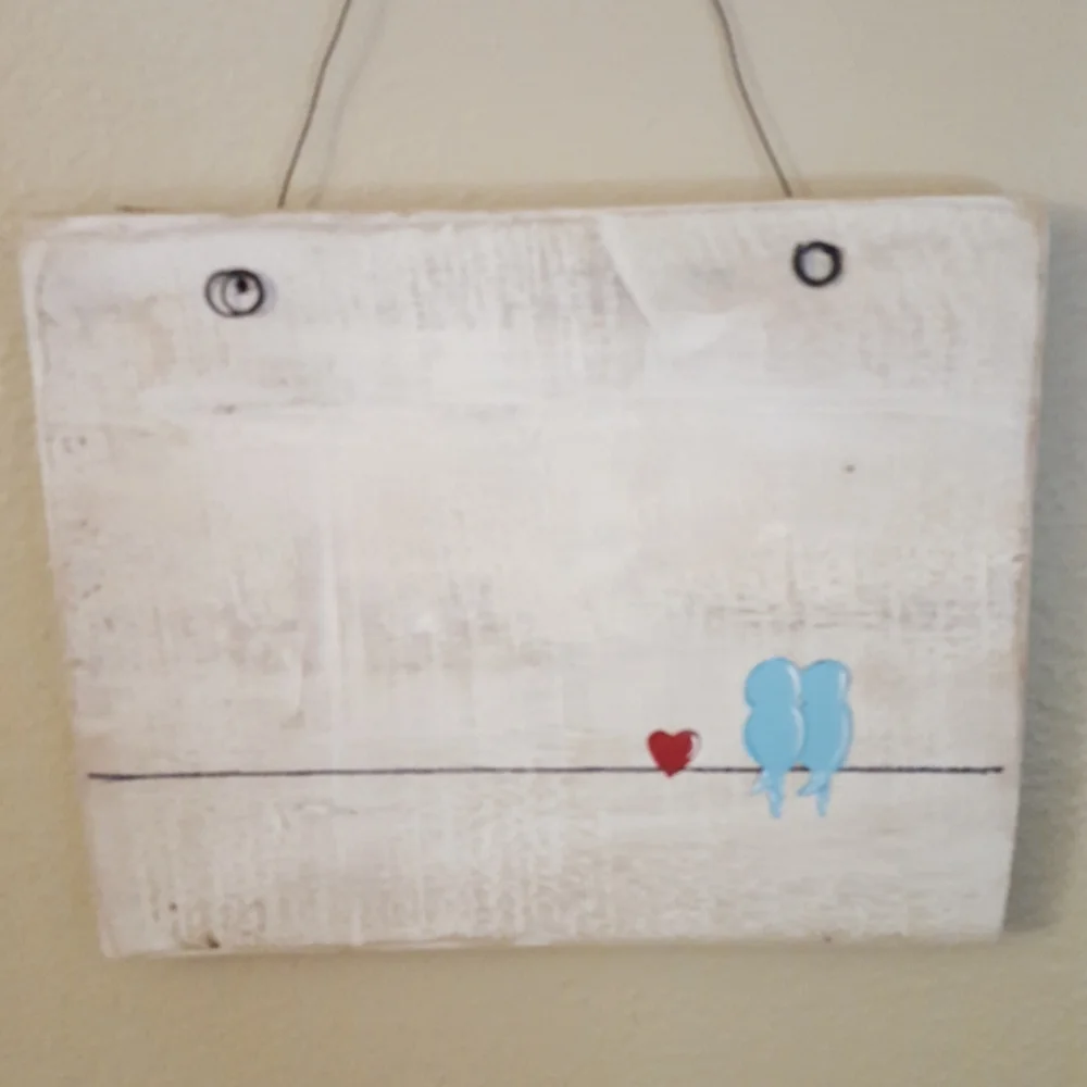 Birds On A Wire Hand Painted Wood Wall Art Decor